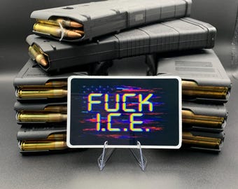 Anti-ICE Vinyl Sticker: Glitched American Flag Protest Art