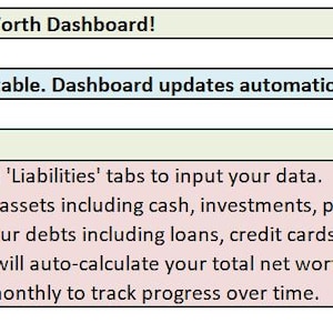 Net Worth Tracker Excel Template | Assets & Liabilities Dashboard | Digital Personal Finance Spreadsheet | Instant Download
