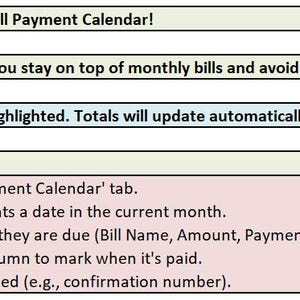 Bill Payment Calendar Excel Template | Monthly Bill Tracker Spreadsheet | Digital Budget Planner Download | Payoff Organizer