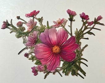 5 flowers pink Paper Die cut, card supplies, scrapbooking, paper crafting, greeting cards, journaling,  floral