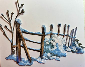 4 winter fence   Paper Die cut, card supplies, scrapbooking, paper crafting, greeting cards, journaling, snow, Christmas