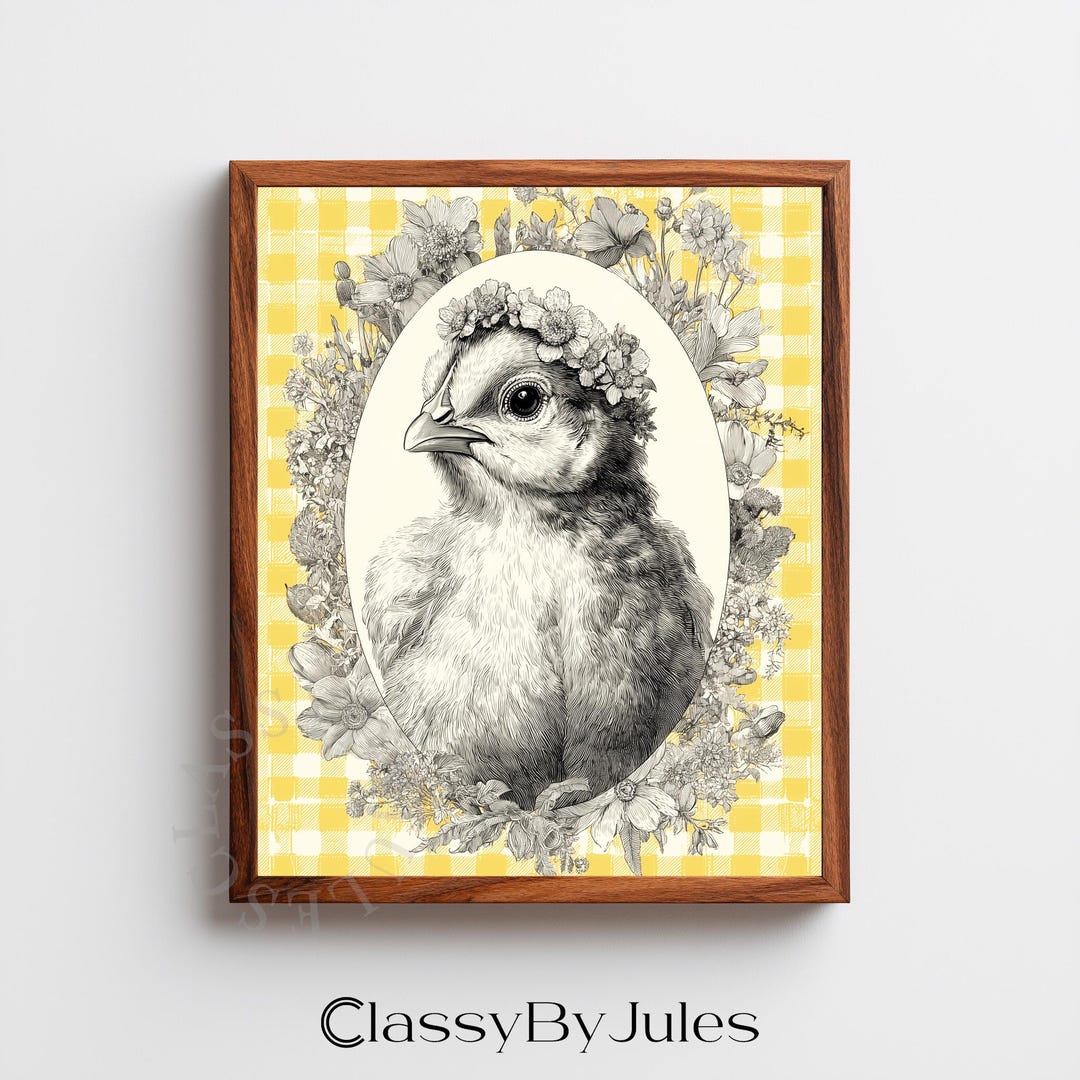 Rustic Chick Printable Easter Chick With Floral Crown - Vintage Cottagecore Wall Art ...
