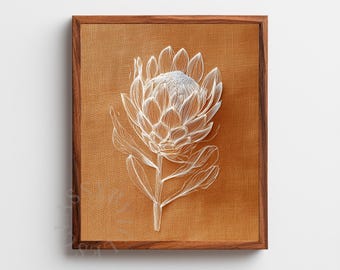 Arte rústico de Protea Cottagecore: boceto botánico minimalista sobre papel kraft cálido, decoración de pared rústica neutra, estampado floral imprimible 6