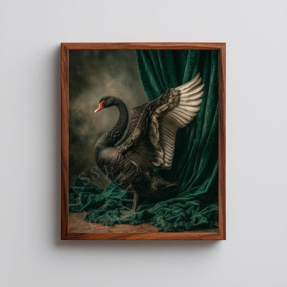 Moody Black Swan Painting - Vintage-Inspired Dramatic Wall Art, Dark-Academia Style Decor, Baroque Realism, Printable Digital Download 11