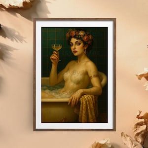 Art Deco Bathtub Print – Elegant Woman in Bathtub Digital Wall Art, Glam Bathroom Decor, Vintage-Inspired Bath Poster Download