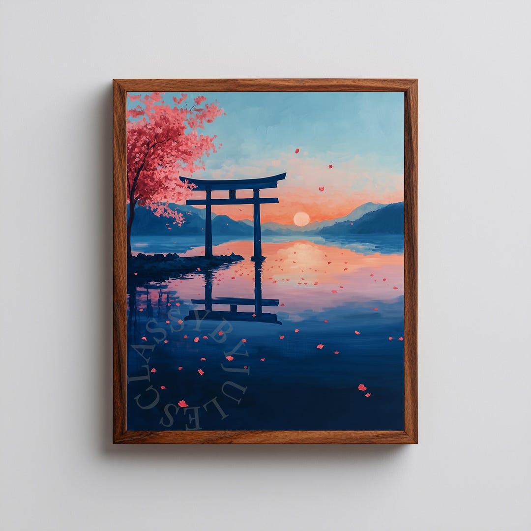 Printable Japanese Torii Gate at Dawn - Serene Watercolor Landscape Art ...