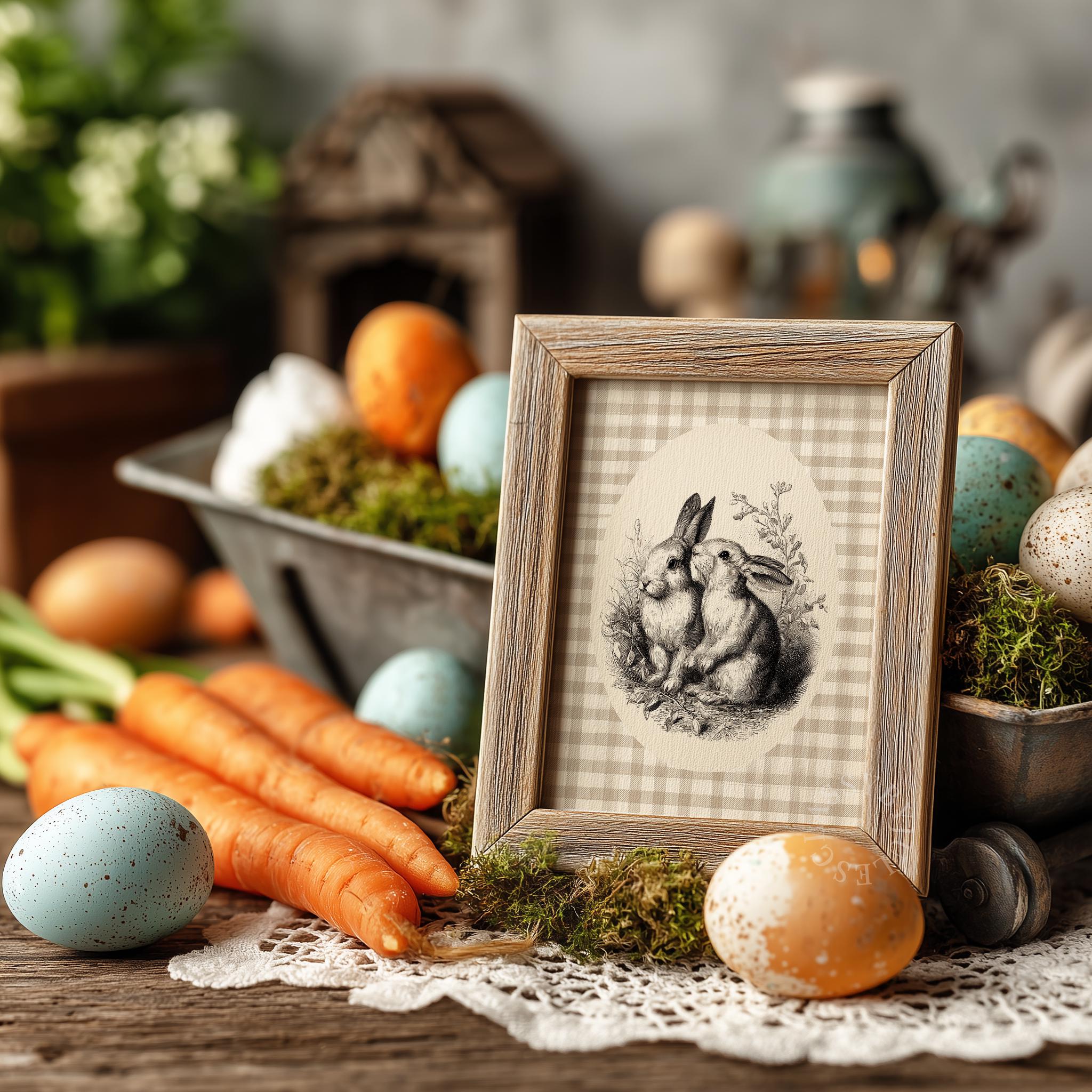 Antique Etching of Vintage Rabbits - Printable Cottagecore Wall Art ...