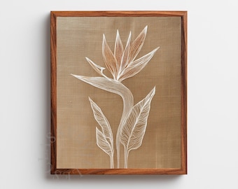 Ave del Paraíso botánica imprimible - Arte mural minimalista neutro, decoración moderna escandinava, descarga digital, impresión de dibujo lineal 7
