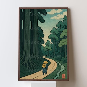 Forest Path Ukiyo-e Poster – Japanese Landscape Digital Print, Traditional Woodblock Art Inspired by Hasui Kawase