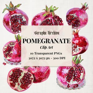 Clipart grenade – 10 cliparts Pâtisserie Rococo PNG pour menus de boulangerie française, étiquettes de confiture Cottagecore, cartes de recettes d'automne et vacances d'automne