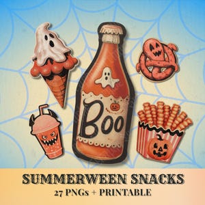 Sommarsnack Clipart PNG-set, läskig sommar Halloween-mat, skräckglass PNG, digitala scrapbook-klistermärken, skräpjournal-pysslade klipp