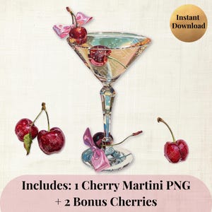 チェリーマティーニ PNG チェリーボウクリップアートコケットカクテル、マティーニグラス PNG、ロココパーティークリップアートマリーアントワネット昇華デザイン PNG