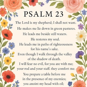 Psalm 23 Floral Digital Print – Scripture Wall Art, Christian Home Decor