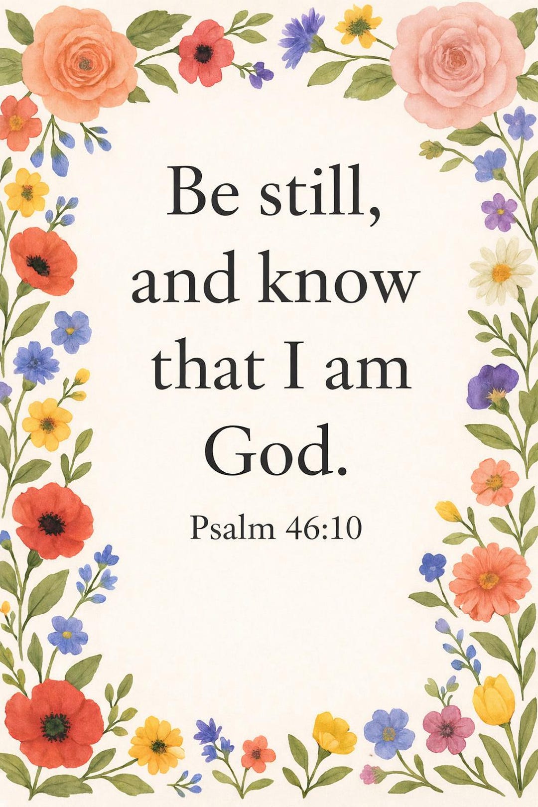 Psalm 46:10 Floral Bible Verse Printable | Christian Wall Art (digital ...