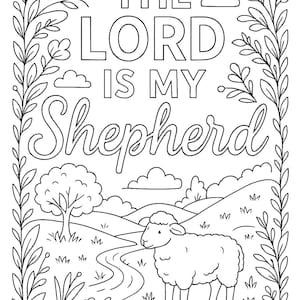 Psalm 23 Floral Bible Verse Coloring Page: Christian Scripture Art (Digital Download)