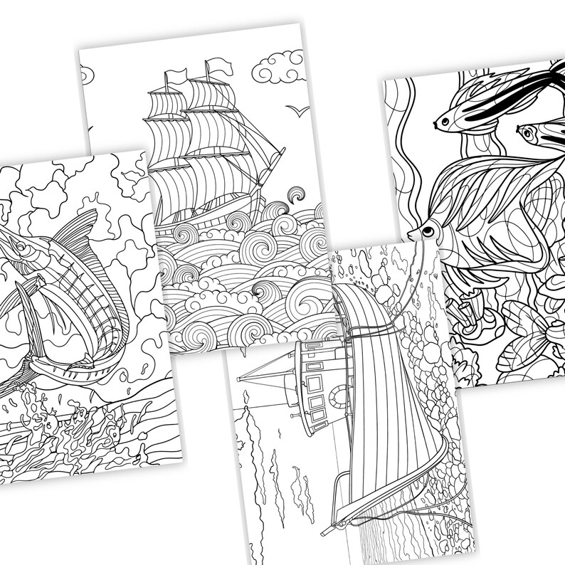 36 High Quality Coloring Pages with Detailed Ocean Odyssey PDF Instant Download + Cover