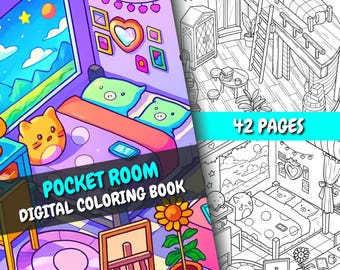 Pocket Room Coloring Pages: 42 Cozy Interior Designs (PDF + PNG Instant Download)