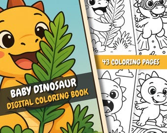 Dinosaur Coloring Pages for Kids | Printable PDF Download | Baby Dinosaur Activity for Kids Ages 3-6 | 43 Cute Coloring Pages
