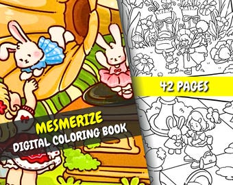 Cute Coloring Book | Mesmerize Relaxing Coloring | 42 Relaxing Cute Pages + Bonus Cover | For Adults & Kids | PDF + PNG | Instant Download
