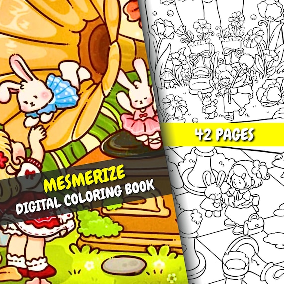 Cute Coloring Book | Mesmerize Relaxing Coloring | 42 Relaxing Cute Pages + Bonus Cover | For Adults & Kids | PDF + PNG | Instant Download