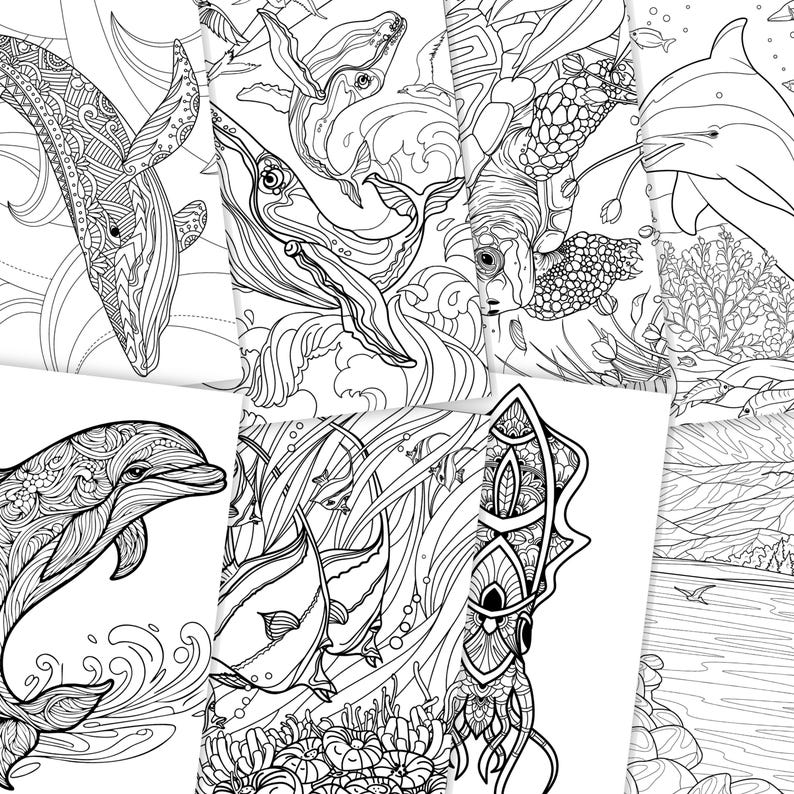 36 High Quality Coloring Pages with Detailed Ocean Odyssey PDF Instant Download + Cover