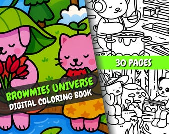 Browmies Universe Coloring Book | 30 Cute Square Pages + Bonus Cover | For Adults & Kids | PDF + PNG | Instant Download | Relaxing Coloring