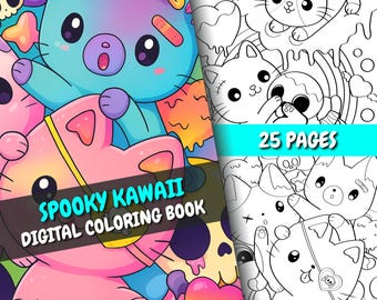 Spooky Kawaii Coloring Book: 25 Halloween Pages (PDF + PNG Instant Download)