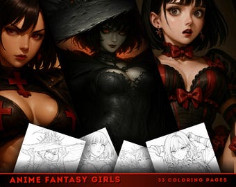 Anime Girls Coloring Book: 33 Fantasy Manga Pages (PDF Download)