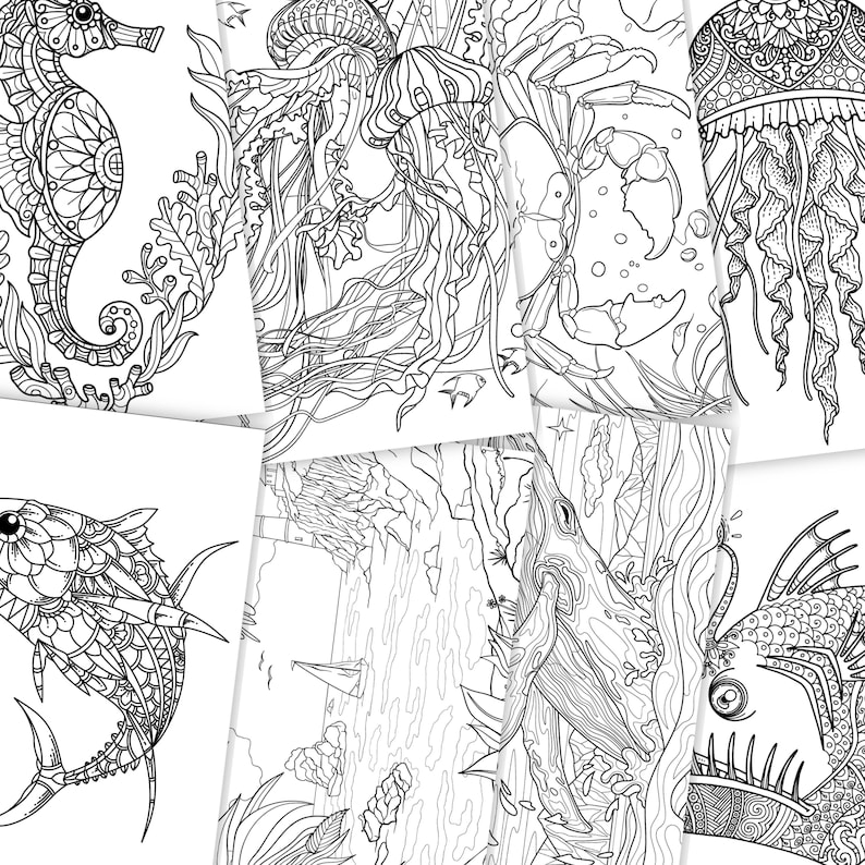 36 High Quality Coloring Pages with Detailed Ocean Odyssey PDF Instant Download + Cover