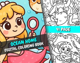 Ocean Home Coloring Book | 41 Cute Pages + Bonus Cover | For Adults & Kids | PDF + PNG | Instant Download | Relaxing Cute Coloring Pages