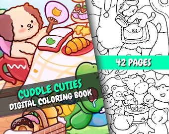 Livro de colorir fofo | Livro de colorir fofinhos | 42 páginas fofas e relaxantes + capa bônus | Para adultos e crianças | PDF + PNG | Download instantâneo