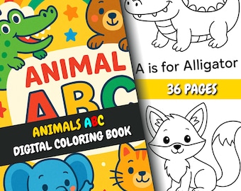 ABC Coloring Book for Kids | 36 Alphabet Pages with Cute Animals | Educational & Fun | PDF + PNG | Instant Download | Preschool Activity