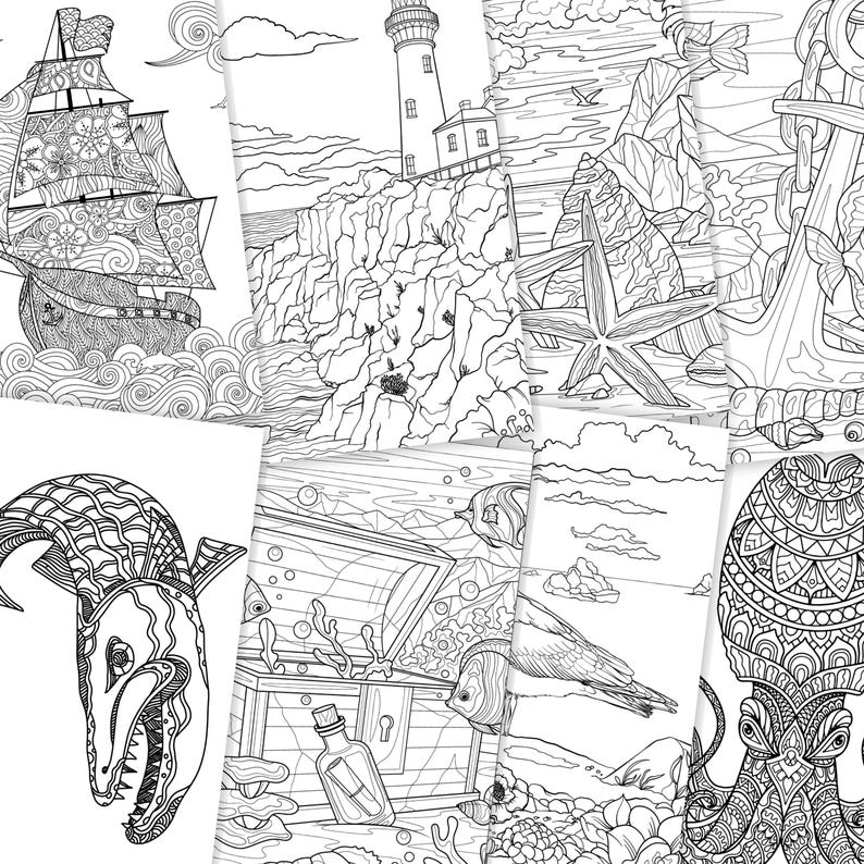 36 High Quality Coloring Pages with Detailed Ocean Odyssey PDF Instant Download + Cover