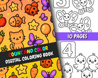 Count and Color Activity Book: Numbers 1-10, Preschool Learning (PDF + PNG Downloadable Pages)