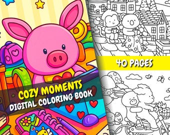Cozy Animals Coloring Book: 40 Relaxing Pages (PDF + PNG Digital Download)