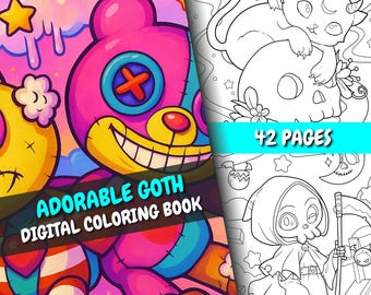 Adorable Goth Coloring Book | 42 Spooky Cute Pages + Bonus Cover | Cute Halloween Pages | For All Ages | PDF + PNG | Instant Download