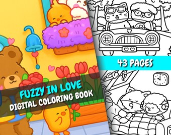 Fuzzy In Love Coloring Book: 43 Romantic Animal Pages (PDF + PNG Digital Download)