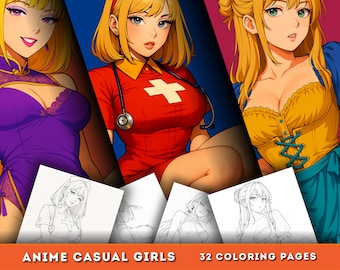 Anime Girls Coloring Book: 32 Manga Pages + Bonus Posters (PDF Download)