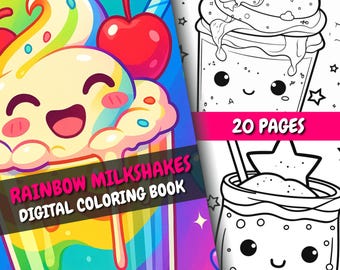 Rainbow Milkshakes Coloring Book | 20 Cute Pages + Bonus Cover | Relaxing Coloring | For Adults and Kids | PDF + PNG | Instant Download