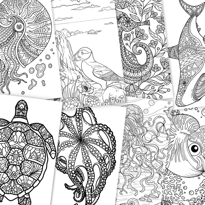 36 High Quality Coloring Pages with Detailed Ocean Odyssey PDF Instant Download + Cover