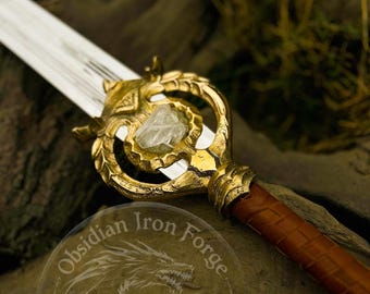 Skyrim Dawnbreaker Replica Sword – cosplay prop, Quartz Crystal, Elder Scrolls gift, handcrafted | RPG fan gift, Skyrim gift | Elder rings