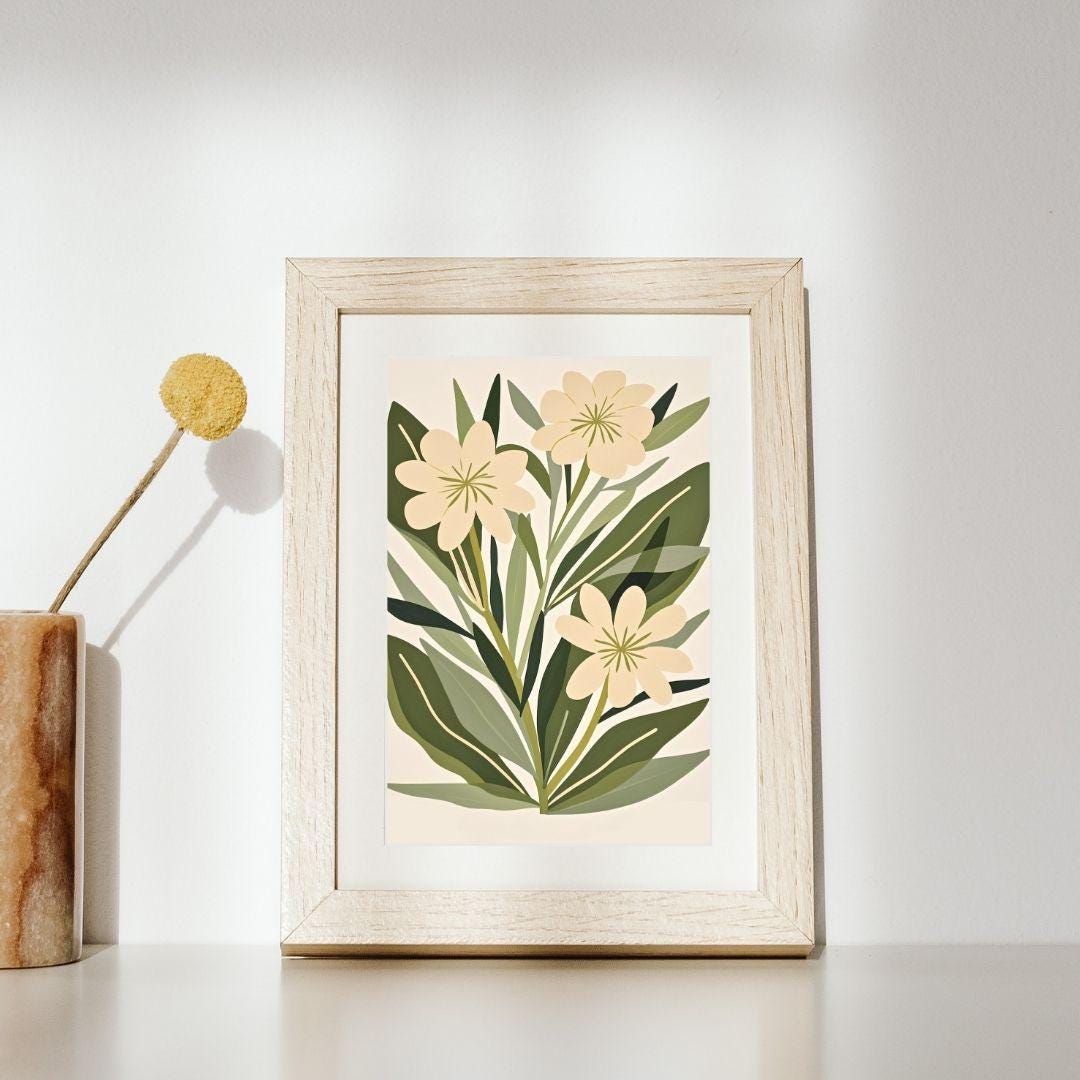 Minimalist Botanical Wall Art Print | Neutral Beige Floral Illustration ...