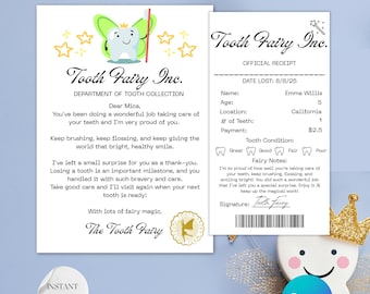 Editable Tooth Fairy Letter & Receipt Bundle, Printable Lost Tooth Certificate For Boys and Girls