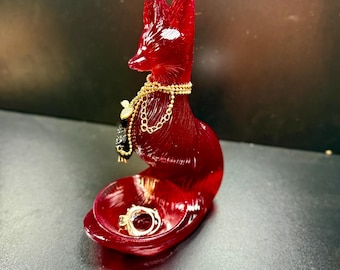 Resin Fox Jewelry Holder – Animal Ring Dish & Necklace Stand | Handmade Fox Figurine Gift for Her | Forest Animal Decor