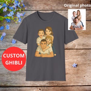 Personalisiertes Ghibli-Stil T-Shirt – Cartoon-Porträt nach Ihrem Foto, einzigartiges Geschenk für Anime-Fans und Familien