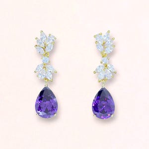 Crystal Earrings, Amethyst Crystal Chandelier Teardrop Earrings Gold, Bridesmaids Earrings, Opal Pink Emerald Sapphire Earrings, ANNIE C