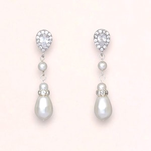 Orecchini a goccia di perle, orecchini di perle, gioielli da sposa, gioielli da matrimonio, orecchini da sposa con perle Swarovski, orecchini da matrimonio, orecchini di perle
