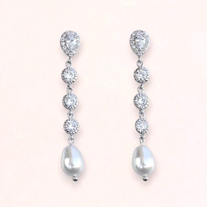 Crystal Bridal Earrings, Crystal & Pearl Earrings, Bridal Chandelier Earrings, Pearl Drop Earrings, Wedding Earrings, Bridal Jewelry, JILL