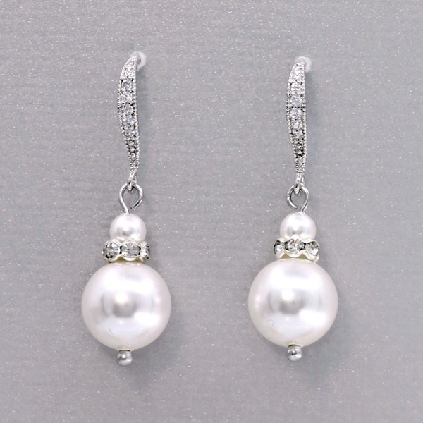 Pearl Drop Earrings, Bridesmaids Pearl Earrings, Swarovski Pearl Jewelry, Bridesmaids Gifts