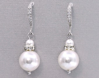 Pearl Drop Earrings, Bridesmaids Pearl Earrings, Swarovski Pearl Jewelry, Bridesmaids Gifts